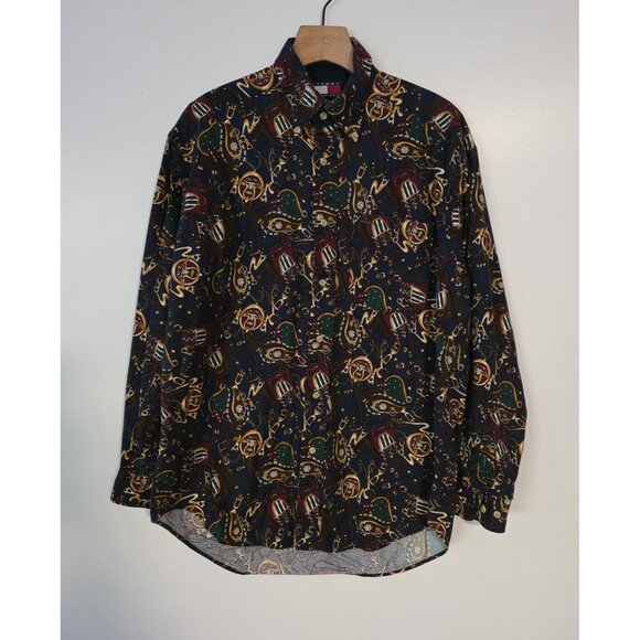 Vintage Tommy Hilfiger Equestrian Print Shirt Western Saddle Horses Mens Small - Picture 2 of 16